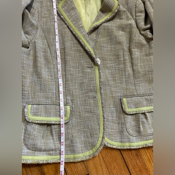 Ann Taylor Womens 10 Tweed Blazer Multi Color Cotton Linen Lined Fringe Buttons - Picture 12 of 12